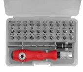 Отвертка с битами для точных работ КУРС 30 CrV бит, удлинитель, пластиковый бокс 