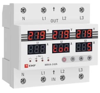 Фото Трехфазное реле напряжения и тока EKF с дисплеем MRVA-3, 63A