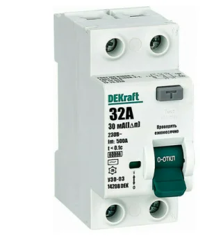 Фото УЗО DEKraft 2P 32А 30мА тип AC 6кА