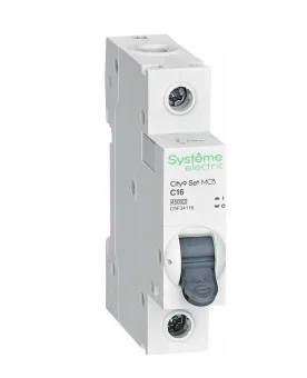 Фото Автоматический выключатель Systeme Electric City9 set ав с, 16 А, 1 Р, 4.5 kА, 230 В C9F34116