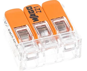 Купить Клеммы WAGO NEW 221-413 (3п 0,8х2,5мм2 с рычажком) прозрачные
