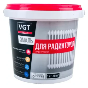 Фото Эмаль для радиаторов VGT ВД АК 1179 "Профи", супербелая 1 кг 