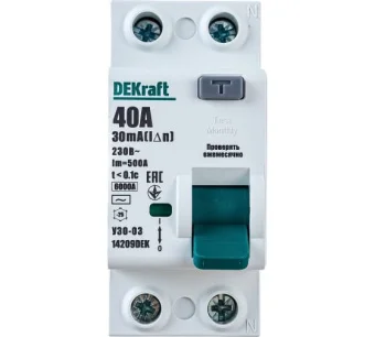Фото УЗО DEKraft 2P 40А 30мА тип AC 6кА