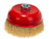 Чашечная корщетка, гайка М14, стальная латунированная волнистая проволока 125 мм КУРС Чашечная корщетка, гайка М14, стальная латунированная волнистая проволока 125 мм КУРС