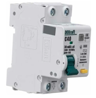 Купить Автоматический выключатель дифференциального тока DEKraft 1Р+N 40А 30мА тип AC х-ка C ДИФ-103 4.5кА