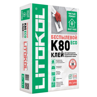 Фото Клей плиточный LitoKol K80 LitoFlex 25 кг ECO (беспылевой серый)