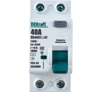 Фото УЗО DEKraft 2P 40А 30мА тип AC 6кА