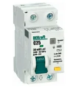 Автоматический выключатель дифференциального тока DEKraft 1Р+N 25А 30мА тип AC х-ка C ДИФ-103 4.5кА