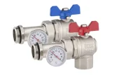 Комплект угловых шаровых кранов с термометрами 1" TIM (пара)
