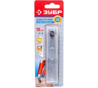 Фото Лезвия 18 мм ЗУБР особоострые, 8 сег. 10 шт в упак.